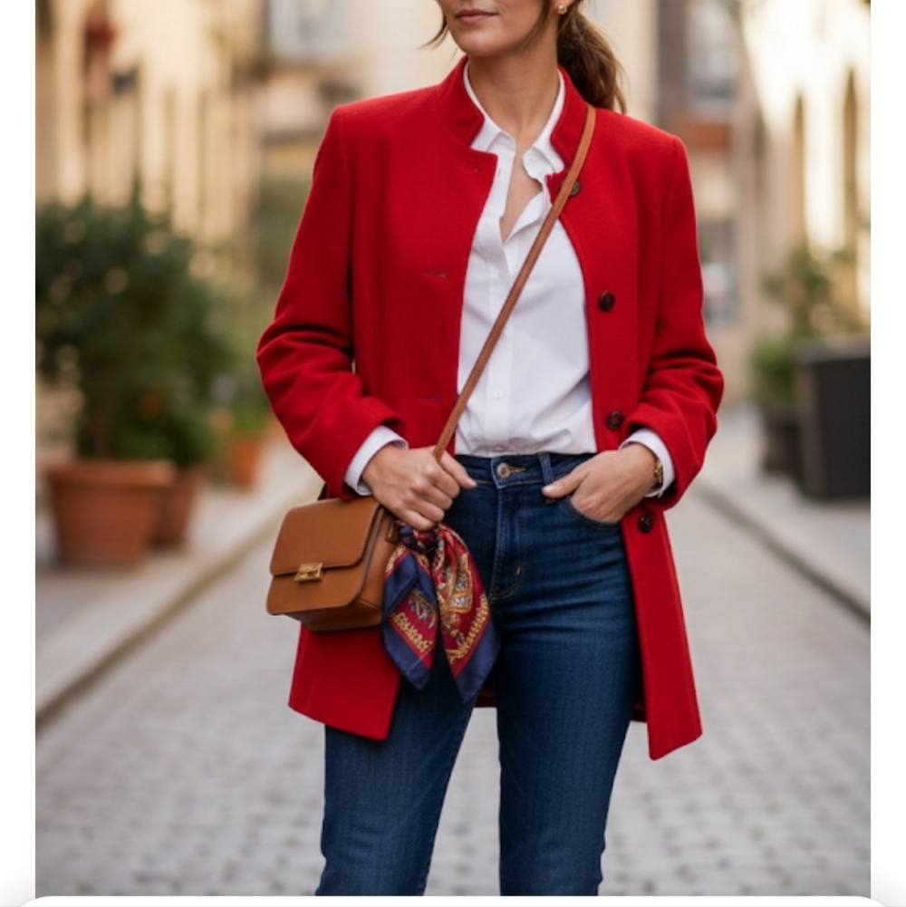 Vtg Coatique Red Wool  Women's Pea Coat Jacket